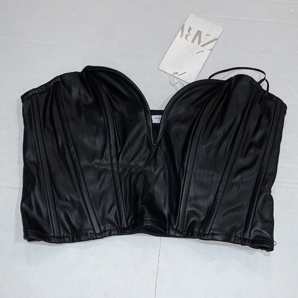 Zara black faux leather crop top size M - Picture 3 of 16